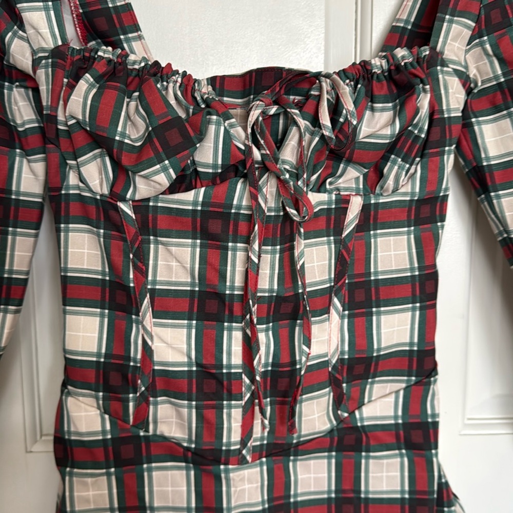 House of CB Malika Red Tartan Corset Mini Dress Women’s Size Medium - Picture 5 of 16